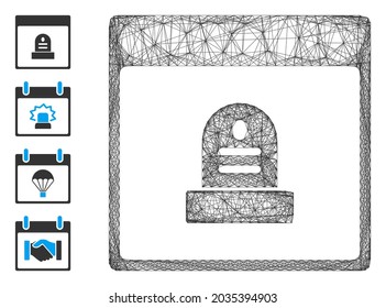 Vector network memorial tombstone calendar page. Geometric wire frame flat network made from memorial tombstone calendar page icon, designed from crossing lines. Some bonus icons are added.