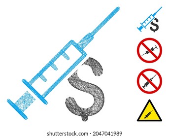 Pharmakovigilanz-Geschäft des Vektornetzwerks. Geometrisches lineares 2D-Netz aus dem Narkotiven-Business-Icon, entworfen aus Kreuzlinien. Es werden einige Bonussymbole hinzugefügt.