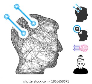 Vector network neural interface connectors. Geometric wire carcass 2D network made from neural interface connectors icon, designed from intersected lines. Some bonus icons are added.