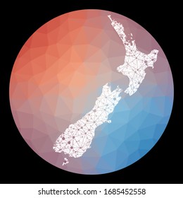 Vector network New Zealand map. Map of the country with low poly background. Rounded New Zealand illustration in technology, internet, network, telecommunication concept style.