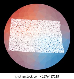 Vector network North Dakota map. Map of the US state with low poly background. Rounded North Dakota illustration in technology, internet, network, telecommunication concept style.