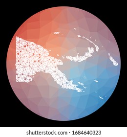 Vector network Papua New Guinea map. Map of the country with low poly background. Rounded Papua New Guinea illustration in technology, internet, network, telecommunication concept style.