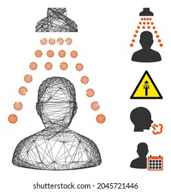 Vector network patient disinfection. Geometric wire frame flat network based on patient disinfection icon, designed with crossing lines. Some bonus icons are added.