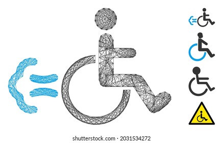 Vector network patient movement. Geometric linear frame flat network made from patient movement icon, designed from intersected lines. Some bonus icons are added.