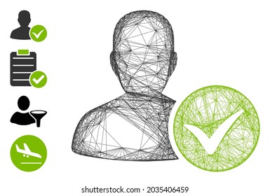 Vector network patient OK. Geometric linear carcass 2D network generated with patient OK icon, designed with crossed lines. Some bonus icons are added.