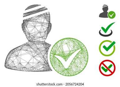 Vector network patient OK. Geometric linear carcass 2D network generated with patient OK icon, designed with crossing lines. Some bonus icons are added.
