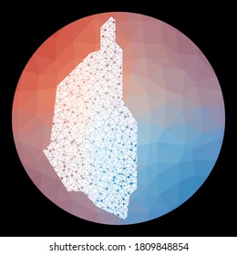 Vector network Penang Island map. Map of the island with low poly background. Rounded Penang shape illustration in technology, internet, network, telecommunication concept style.