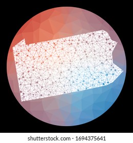 Vector network Pennsylvania map. Map of the us state with low poly background. Rounded Pennsylvania illustration in technology, internet, network, telecommunication concept style.