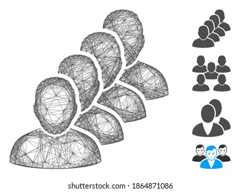 Vector network people queue. Geometric hatched frame flat network made from people queue icon, designed from crossed lines. Some bonus icons are added.