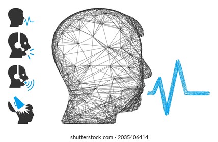 Vector network person speech signal. Geometric wire frame flat network made from person speech signal icon, designed from intersected lines. Some bonus icons are added.