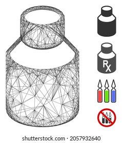 Vector network phial. Geometric hatched carcass flat network made from phial icon, designed from intersected lines. Some bonus icons are added.