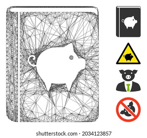 Vector network pig handbook. Geometric wire carcass 2D network generated with pig handbook icon, designed with crossed lines. Some bonus icons are added.