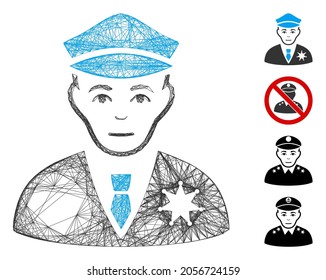 Policía de redes de vectores. Red plana de canal lineal geométrica hecha con icono de policía, diseñada a partir de líneas de cruce. Se añaden algunos iconos adicionales.