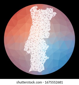 Vector network Portugal map. Map of the country with low poly background. Rounded Portugal illustration in technology, internet, network, telecommunication concept style.