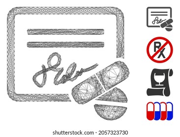 Vector network prescription. Geometric hatched frame flat network made from prescription icon, designed from crossed lines. Some bonus icons are added.