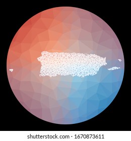 Vector network Puerto Rico map. Map of the country with low poly background. Rounded Puerto Rico illustration in technology, internet, network, telecommunication concept style.