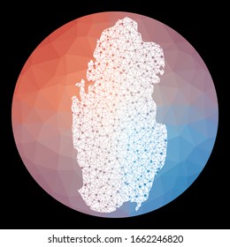 Vector network Qatar map. Map of the country with low poly background. Rounded Qatar illustration in technology, internet, network, telecommunication concept style. Attractive vector illustration.