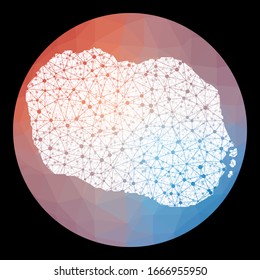 Vector network Rarotonga map. Map of the island with low poly background. Rounded Rarotonga illustration in technology, internet, network, telecommunication concept style.