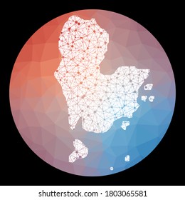 Vector network Redang Island map. Map of the island with low poly background. Rounded Redang shape illustration in technology, internet, network, telecommunication concept style.