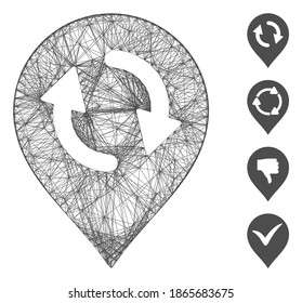 Vector network refresh map marker. Geometric linear frame flat network made from refresh map marker icon, designed from crossing lines. Some bonus icons are added.