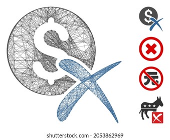 Vector Network Reject Payment. Geometric Linear Frame 2D Network Made From Reject Payment Icon, Designed From Crossed Lines. Some Additional Icons Are Added.