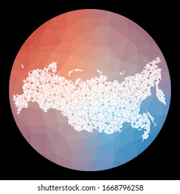 Vector network Russia map. Map of the country with low poly background. Rounded Russia illustration in technology, internet, network, telecommunication concept style . Awesome vector illustration.