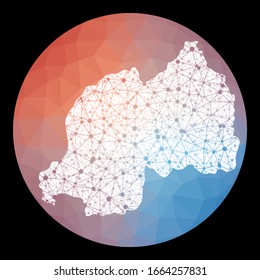 Vector network Rwanda map. Map of the country with low poly background. Rounded Rwanda illustration in technology, internet, network, telecommunication concept style . Beautiful vector illustration.