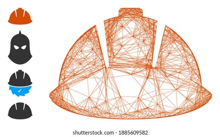 Vector network safety helmet. Geometric wire frame flat network generated with safety helmet icon, designed with intersected lines. Some bonus icons are added.