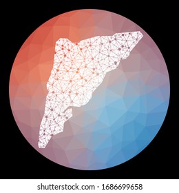 Vector network Salt Cay, Turks Islands map. Map of the island with low poly background. Rounded Salt Cay, Turks and Caicos Islands illustration in technology, internet, network, telecommunication concept style.