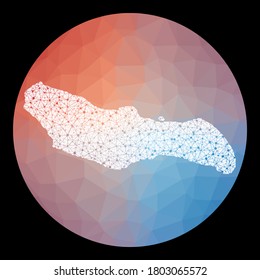 Vector network Saona Island map. Map of the island with low poly background. Rounded Saona shape illustration in technology, internet, network, telecommunication concept style.