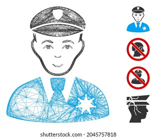 Vector network sheriff. Geometric linear frame 2D network made from sheriff icon, designed from crossed lines. Some bonus icons are added.