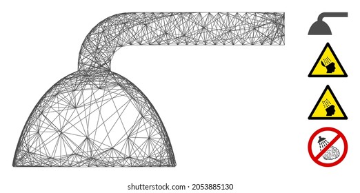 Vector network shower head. Geometric wire carcass flat network made from shower head icon, designed from intersected lines. Some bonus icons are added.