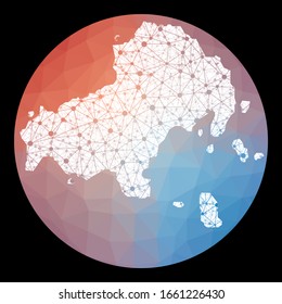 Vector network Skiathos map. Map of the island with low poly background. Rounded Skiathos illustration in technology, internet, network, telecommunication concept style.