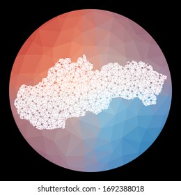 Vector network Slovakia map. Map of the country with low poly background. Rounded Slovakia illustration in technology, internet, network, telecommunication concept style. Trendy vector illustration.