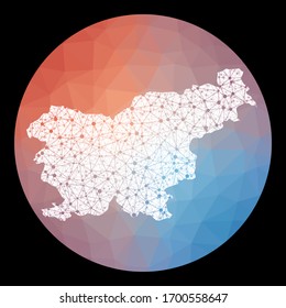 Vector network Slovenia map. Map of the country with low poly background. Rounded Slovenia illustration in technology, internet, network, telecommunication concept style. Vibrant vector illustration.