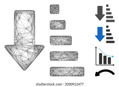 Vector network sort down arrow. Geometric wire carcass flat network made from sort down arrow icon, designed with crossed lines. Some bonus icons are added.