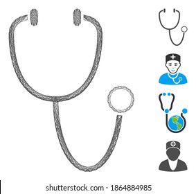Vector network stethoscope. Geometric wire frame flat network made from stethoscope icon, designed from crossing lines. Some bonus icons are added.
