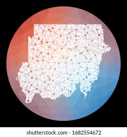 Vector network Sudan map. Map of the country with low poly background. Rounded Sudan illustration in technology, internet, network, telecommunication concept style. Classy vector illustration.