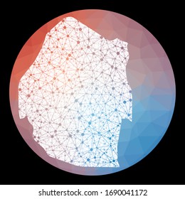 Mapa de la red de vectores en Suazilandia. Mapa del país con antecedentes de polos bajos. Redondeó la ilustración de Suazilandia en tecnología, internet, red, estilo de concepto de telecomunicaciones.