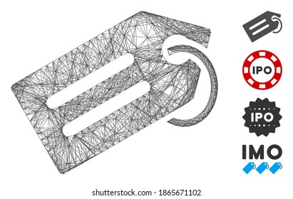 Vector network tag. Geometric linear frame flat network made from tag icon, designed from crossing lines. Some bonus icons are added.