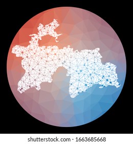 Vector network Tajikistan map. Map of the country with low poly background. Rounded Tajikistan illustration in technology, internet, network, telecommunication concept style.