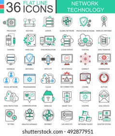 Vector Network technology modern color flat line outline icons for apps and web design