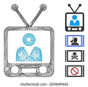 Vector network television. Geometric linear frame flat network made from television icon, designed from crossing lines. Some bonus icons are added.