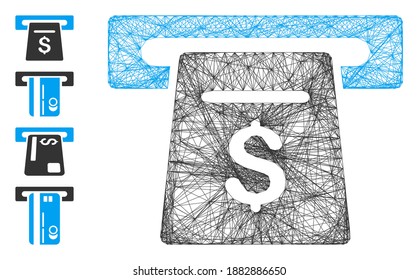 Vector network ticket terminal. Geometric linear carcass flat network generated with ticket terminal icon, designed with crossed lines. Some bonus icons are added.