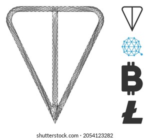 Vector network ton currency. Geometric wire carcass 2D network generated with ton currency icon, designed with crossing lines. Some bonus icons are added.