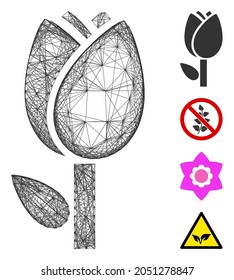 Vector network tulip. Geometric wire carcass flat network generated with tulip icon, designed with intersected lines. Some bonus icons are added.