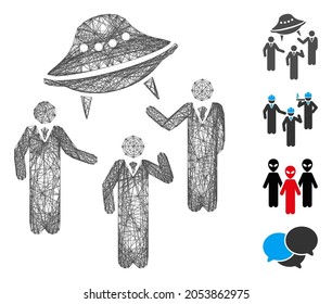 Vector network UFO discussion. Geometric wire carcass 2D network generated with UFO discussion icon, designed with crossed lines. Some similar icons are added.