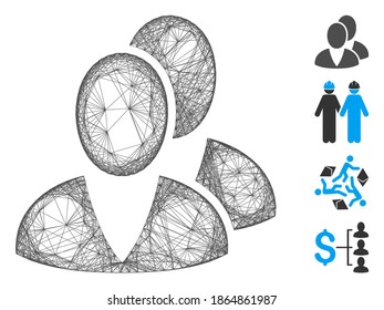 Vector network users. Geometric hatched frame flat network made from users icon, designed from crossing lines. Some bonus icons are added.