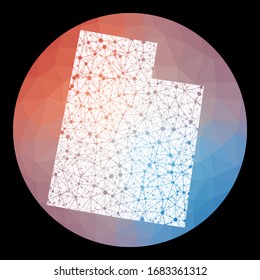 Vector network Utah map. Map of the US state with low poly background. Rounded Utah illustration in technology, internet, network, telecommunication concept style. Amazing vector illustration.