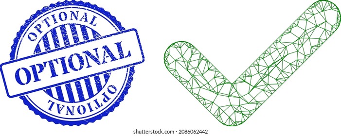 Vector network valid model, and Optional blue round rubber seal print. Crossed carcass network symbol based on valid pictogram, is made with crossed lines.